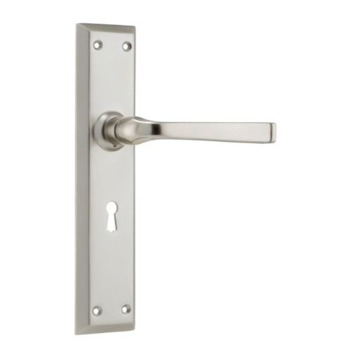 Door Lever Menton Lock Pair Satin Nickel H225xW50xP75mm in Satin Nickel