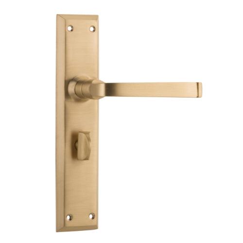 Door Lever Menton Privacy Pair Satin Brass H225xW50xP75mm in Satin Brass