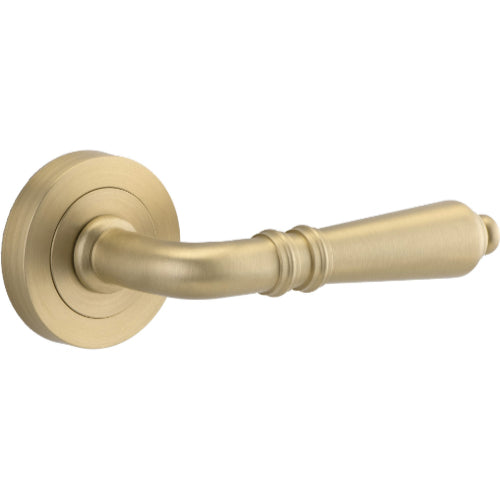 Door Lever Sarlat Round Rose Pair Brushed Brass D52xP58mm

(Latch/Lock Sold Separately) in Brushed Brass