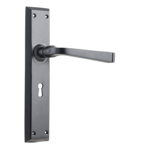 Door Lever Menton Lock Pair Matt Black H225xW50xP75mm in Matt Black