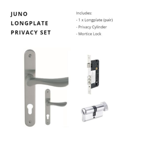 Juno Longplate Privacy Set, Inlcudes 1143 & 1128 Privacy Turn in Brushed Nickel