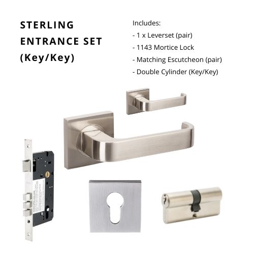 Sterling Rose Entrance Set - includes 1143, 8102E & 1121 (60mm Key/Key) in Brushed Nickel