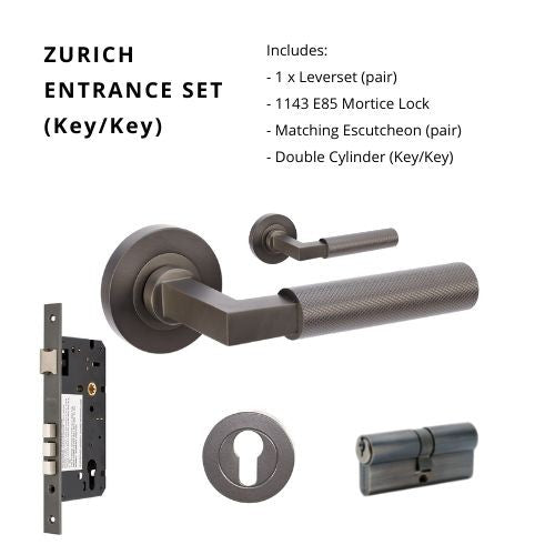 Zurich Rose Entrance Set, Includes 1143, 9349 & 1147 (70mm Key/Key) in Graphite Nickel