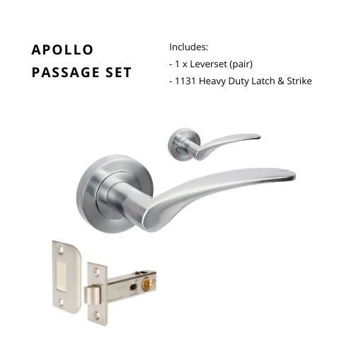 Zanda Apollo Lever - Satin Chrome / Passage Set in Satin Chrome