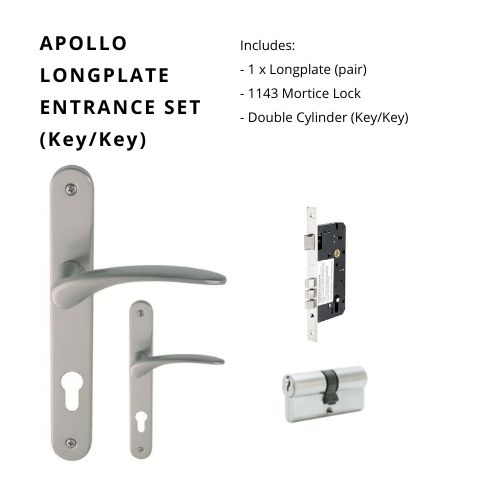 Apollo Longplate Entrance Set - Includes 7045E85, 1143 & 1121 (60mm Key/Key) in Brushed Nickel
