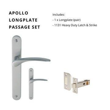 Apollo Longplate Passage Set, Includes 1131 Latch in Satin Chrome