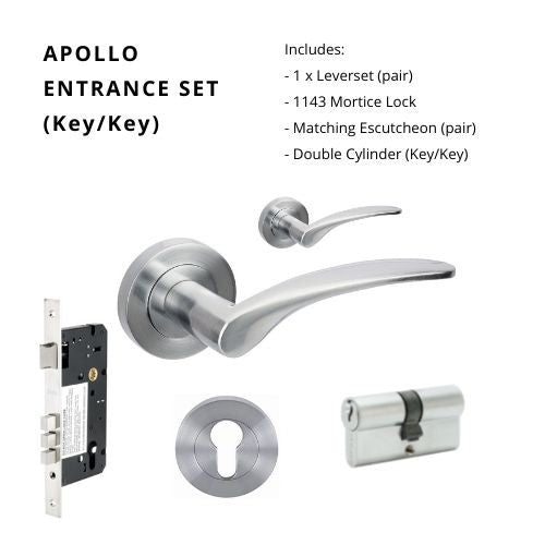 Apollo Rose Entrance Set, Includes 7015, 1143, 7020 & 1121 (60mm Key/Key) in Satin Chrome