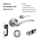 Apollo Rose Entrance Set - includes 7015, 1143, 7020 & 1122 (60mm Key/Turn) in Satin Chrome