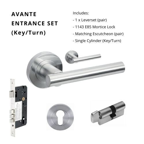 Avante Rose Entrance Set - includes 8091, 1143, 7020 & 1122 (60mm Key/Turn) in Satin Chrome