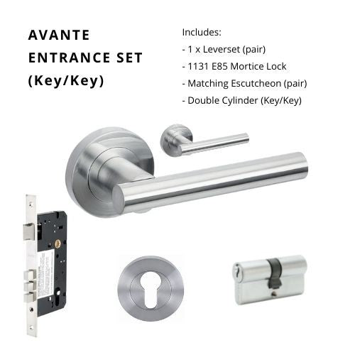 Avante Rose Entrance Set, Includes 8091, 1143, 7020 & 1147 (70mm Key/Key) in Satin Chrome