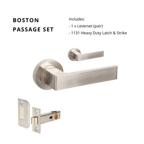 Boston Passage Set, Includes Latch in Brushed Nickel