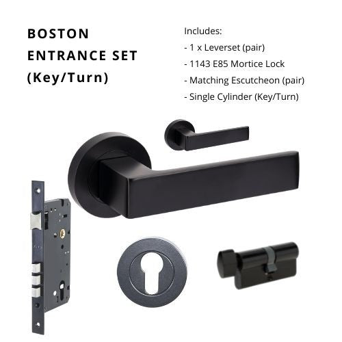 Boston Entrance Set - Includes 10080, 1143, 9035 & 1148 (70mm Key/Turn) in Black