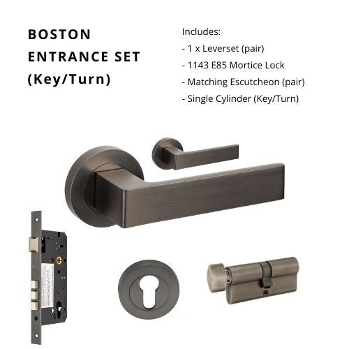 Boston Entrance Set - Includes 10080, 1143, 9035 & 1148 (70mm Key/Turn) in Graphite Nickel