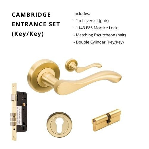 Cambridge Rose Entrance Set - Includes 1143, 9344 & 1121 (60mm Key/Key) in Satin Brass