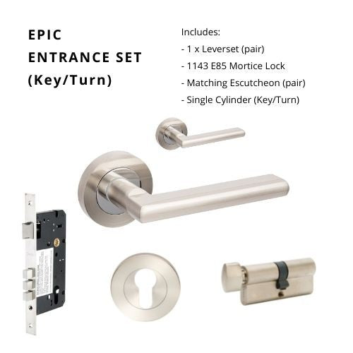 Epic Entrance Set - Includes 10020, 1143, 9035 & 1122 (60mm Key/Turn) in Brushed Nickel / Chrome Plated