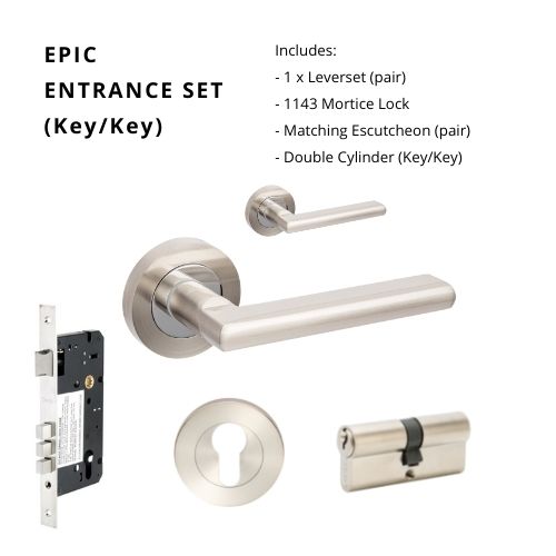 Epic Entrance Set - includes 10020, 1143, 9035 & 1147 (70mm Key/Key) in Brushed Nickel / Chrome Plated