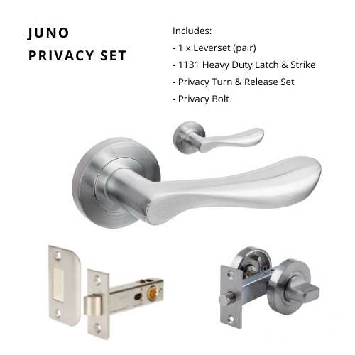 Juno Privacy Set, Includes 1131 Latch & 7032 Privacy Kit in Satin Chrome