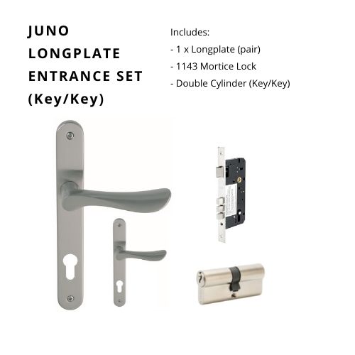 Juno Longplate Entrance Set, Includes 7046E85, 1143 & 1121 (60mm Key/Key) in Brushed Nickel