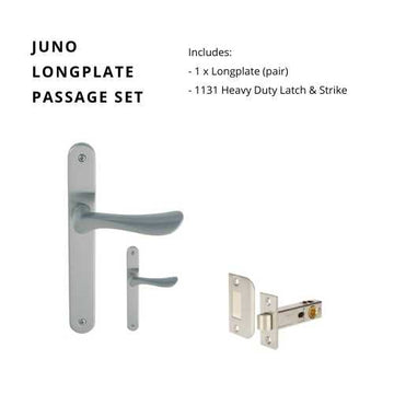 Juno Longplate Passage Set, Inlcudes 1131 Latch in Satin Chrome