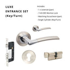 Luxe Entrance Set - Includes 10010, 1143, 9035 & 1148 (70mm Key/Turn) in Brushed Nickel / Chrome Plated