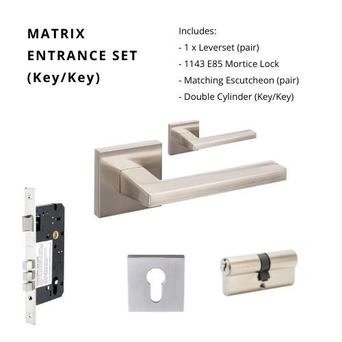 Matrix Rose Entrance Set, includes 8129, 1143, 8102E & 1121 (60mm Key/Key) in Brushed Nickel