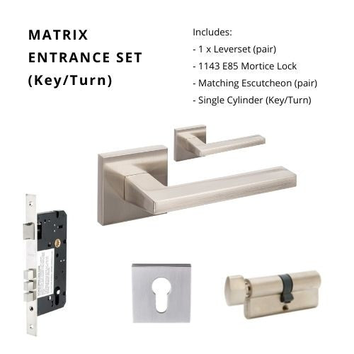 Matrix Entrance Set - includes 8128, 1143 & 1122 (60mm Key/Turn) in Brushed Nickel