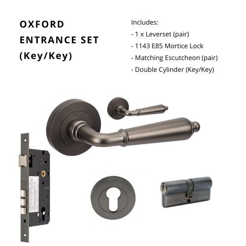 Oxford Entrance Set - Includes 10071, 1143, 7020 & 1147 (70mm Key/Key) in Graphite Nickel