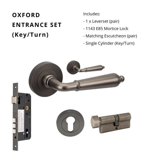Oxford Entrance Set - Includes 10071, 1143, 7020 & 1148 (70mm Key/Turn) in Graphite Nickel