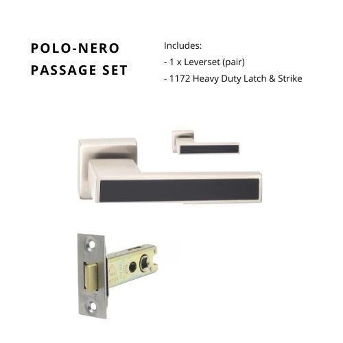 Polo - Nero Square Rose Passage Set, Includes 1172 Latch in Brushed Nickel