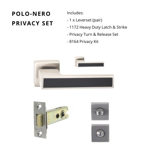 Polo - Nero Square Rose Privacy Set, Includes 1172 Latch & 8164 Privacy Kit in Brushed Nickel