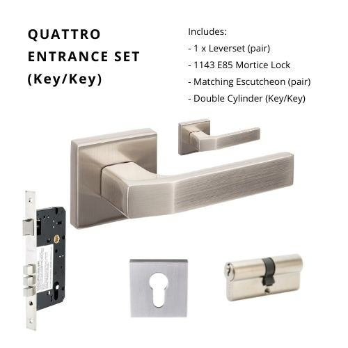 Quattro Rose Entrance Set - includes 8100, 1143, 8102E & 1121 (60mm Key/Key) in Brushed Nickel