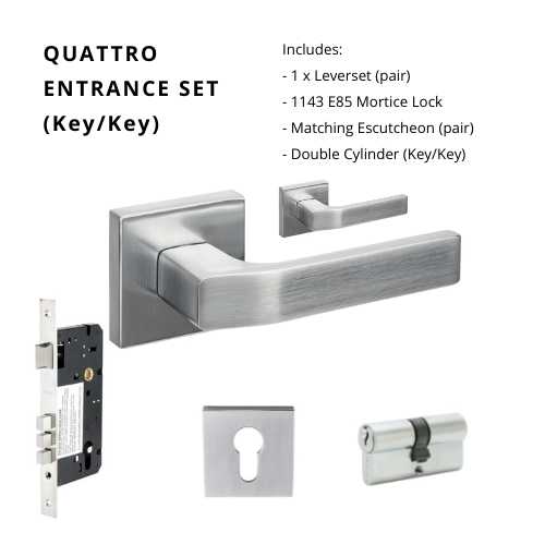 Quattro Rose Entrance Set - includes 8100, 1143, 8102E & 1121 (60mm Key/Key) in Satin Chrome