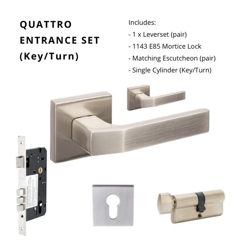 Quattro Rose Entrance Set - includes 8100, 1143, 8102E & 1122 (60mm Key/Turn) in Brushed Nickel