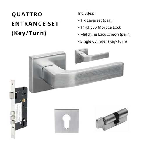 Quattro Rose Entrance Set - includes 8100, 1143, 8102E & 1122 (60mm Key/Turn) in Satin Chrome