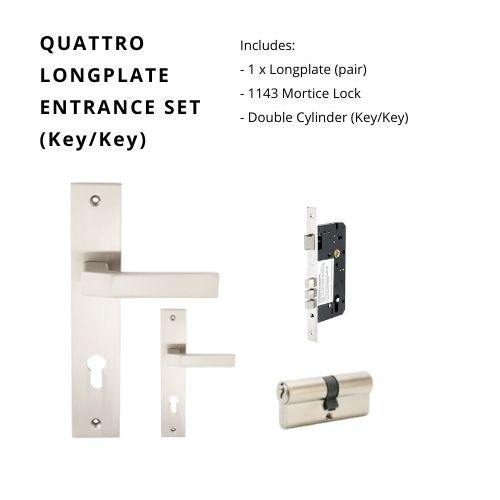 Quattro Longplate Entrance Set - includes 8126E85, 1143 & 1121 (60mm Key/Key) in Brushed Nickel