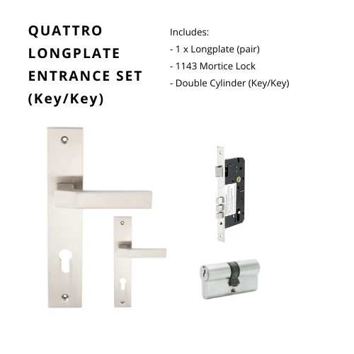 Quattro Longplate Entrance Set, includes 8126E85, 1143, 1121 (60mm Key/Key) in Satin Chrome