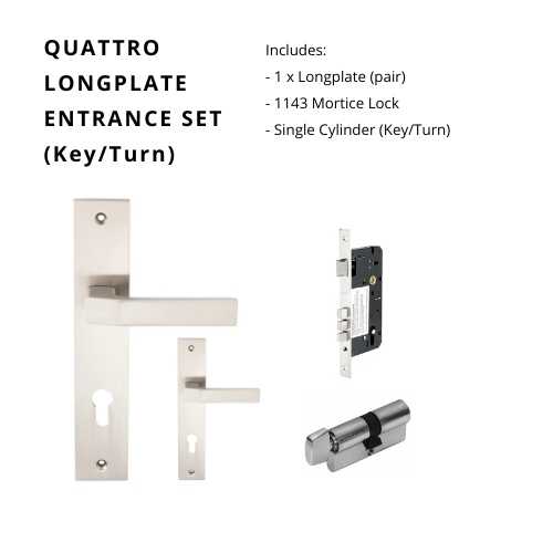 Quattro Longplate Entrance Set - includes 8126E85, 1143 & 1122 (60mm Key/Turn) in Satin Chrome