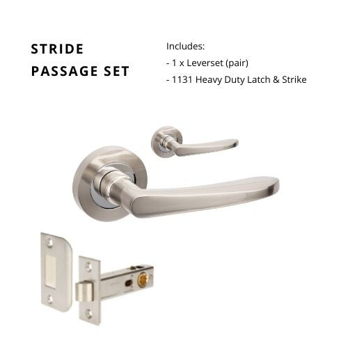 Stride Passage Set, Includes 1131 Latch in Brushed Nickel / Chrome Plated
