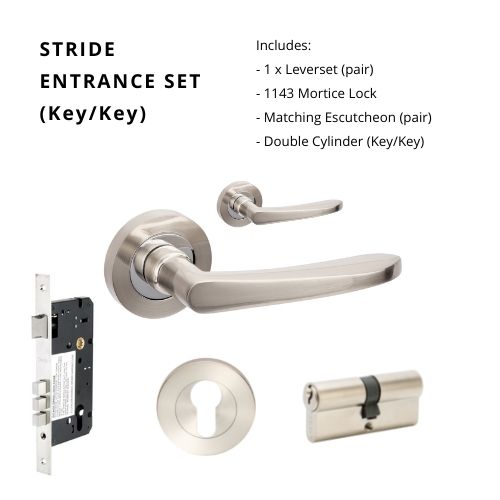 Stride Entrance Set - Includes 10040, 1143, 9035 & 1121 (60mm Key/Key) in Brushed Nickel / Chrome Plated