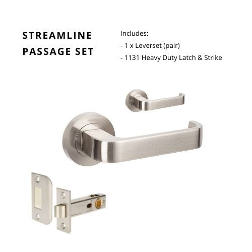 Streamline Passage Set, Includes 1131 Latch in Brushed Nickel