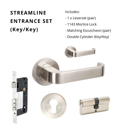 Streamline Entrance Set - Includes 7313, 1143, 7020 & 1121 (60mm Key/Key) in Brushed Nickel