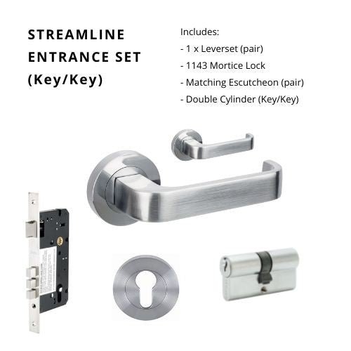 Streamline Entrance Set - Includes 7313, 1143, 7020 & 1121 (60mm Key/Key) in Satin Chrome