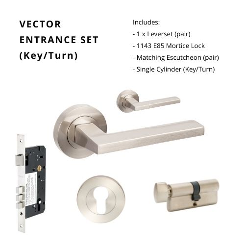 Vector Rose Entrance Set - includes 7106, 1143, 7020 & 1122 (60mm Key/Turn) in Brushed Nickel