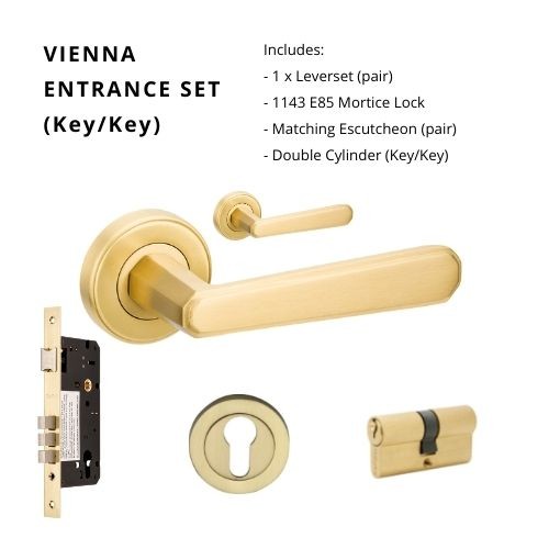 Vienna Rose Entrance Set, Includes 1143, 9354 & 1121 (60mm Key/Key) in Satin Brass