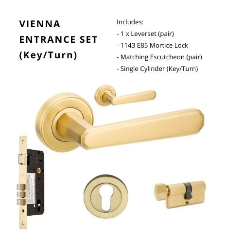 Vienna Rose Entrance Set, Includes 1143, 9354 & 1122 (60mm Key/Turn) in Satin Brass