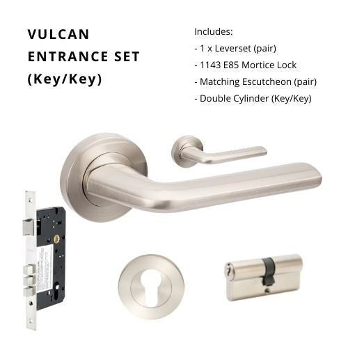 Vulcan Rose Entrance Set, Includes 7106, 1143, 7020 and 1121 (60mm Key/Key) in Brushed Nickel