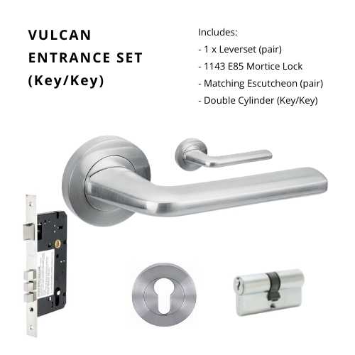 Vulcan Rose Entrance Set, Includes 7106, 1143, 7020 and 1121 (60mm Key/Key) in Satin Chrome