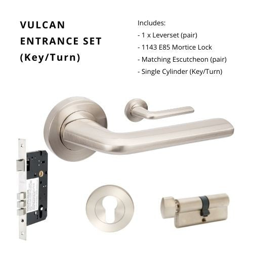 Vulcan Rose Entrance Set, Includes 7106, 1143, 7020 and 1122 (60mm Key/Turn) in Brushed Nickel