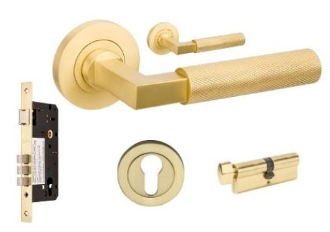 Zurich Rose Entrance Set, Includes 1143, 9349 & 1122 (60mm Key/Turn) in Satin Brass
