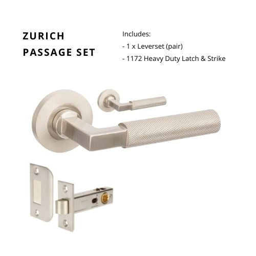 Zurich Passage Set, Includes 1172 Latch in Brushed Nickel